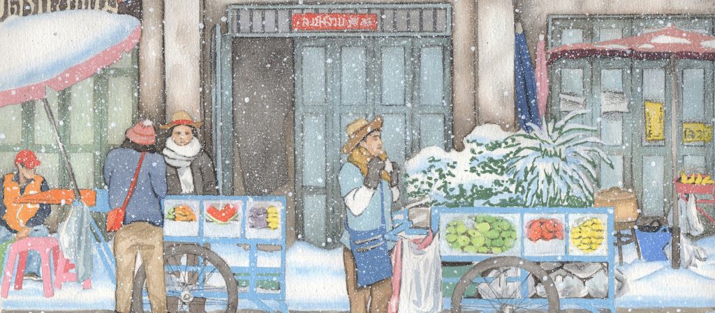 ถ้ากรุงเทพฯ หิมะตก? Bangkok Snow Removal บริษัทกำจัดหิมะที่วาดหิมะใส่ภาพบ้านเมืองแบบไทยๆ
