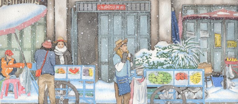 ถ้ากรุงเทพฯ หิมะตก? Bangkok Snow Removal บริษัทกำจัดหิมะที่วาดหิมะใส่ภาพบ้านเมืองแบบไทยๆ